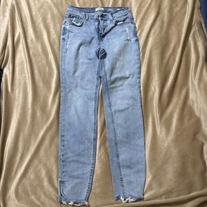 Kenzie Jeans The Kelsey High Rise Skinny Luxe Light Wash Distressed Denim